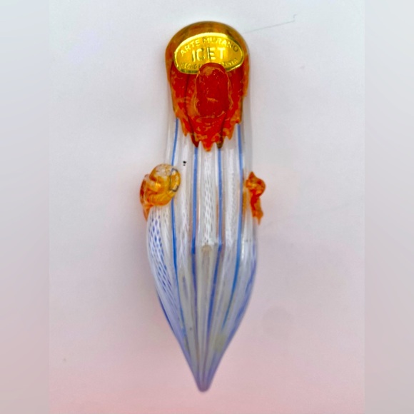 Handcrafted Arte Murano Icet Hecho en Venezuela Orange & Blue Glass Slipper Shoe - Picture 5 of 7